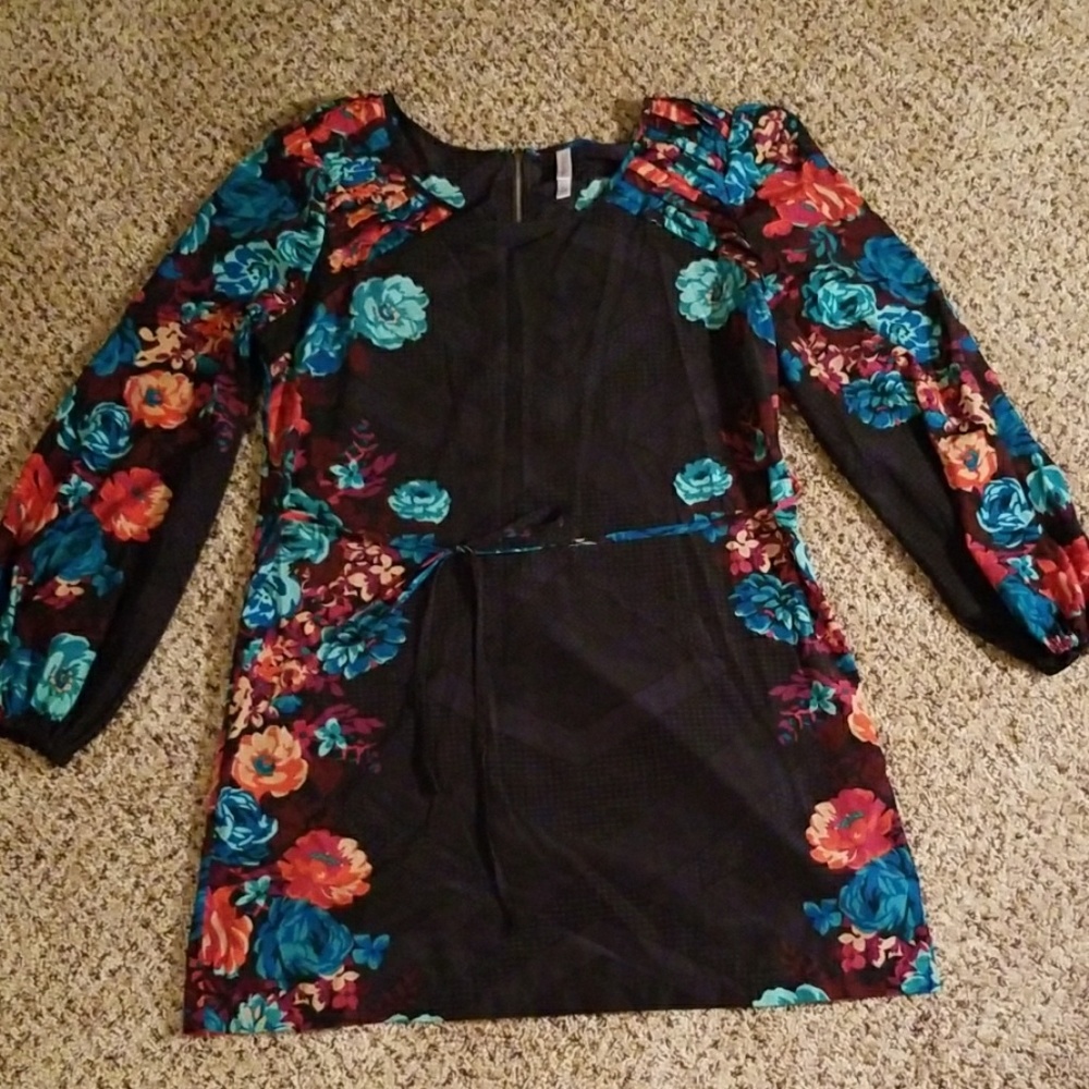 Xhileration Floral Front Tie Dress